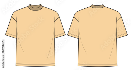 Oversized t-shirts vector design mockup template technical flat drawing.