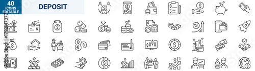 Deposite investment web icons in line style. income, money, business. Outline icon collection. Editable stroke. Vector illustration