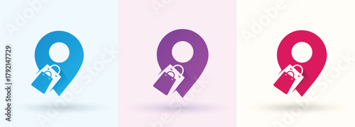   Shopping Bag Map Pin Location Logo For Retail Ecommerce Branding Modern Minimal Clean Identity Design

