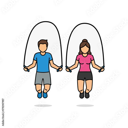 Man and woman jumping rope exercise fitness healthy lifestyle activity illustration.