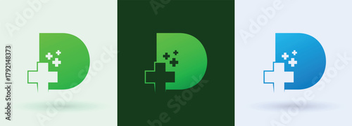   Letter D Medical Cross Pixel Monogram Logo Modern Healthcare Pharmacy Clinic App Branding
