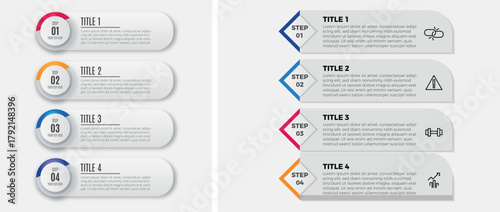 4 Steps Infographics Design Template - Graph, Pie chart, workflow layout, squire diagram, brochure, report, presentation, web design Editable Vector illustration