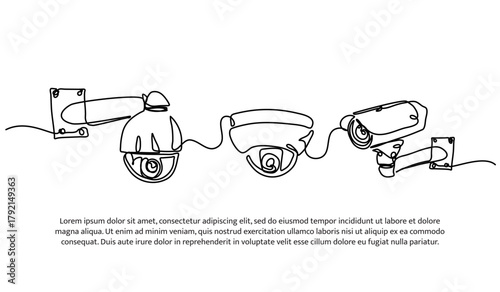 Set of surveillance camera one line. Electronic tools. Abstract minimal continuous line isolated on white background.
