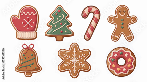 Festive Gingerbread Cookies with Christmas Shapes and Decorations