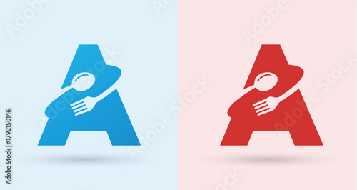   Letter A Spoon Fork Food Monogram Logo For Restaurant Brand Identity Modern Minimal Design Template

