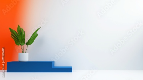 Vibrant Ecommerce Scene with Soft Gradient Background and Green Plant on Display