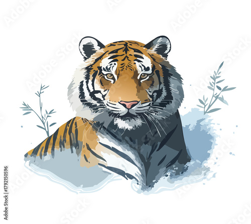 Stunning tiger portrait with expressive eyes, perfect for wildlife projects, conservation campaigns, or impactful animal-themed designs, originally vector art