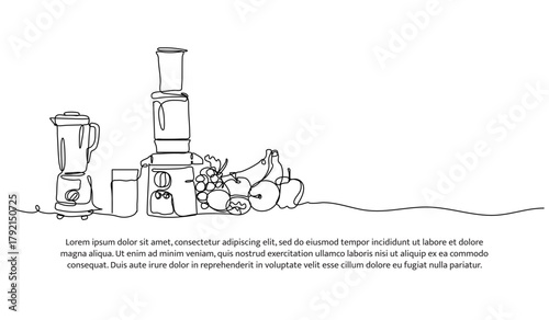 Set of blender and juicer one line. Electronic tools. Abstract minimal continuous line isolated on white background.