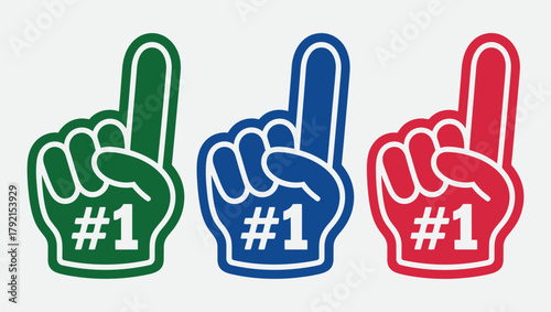 Number one fan foam finger vector illustration, perfect accessory for cheering, sports events, stadium fun, team support, game day, and enthusiastic fan celebration graphics