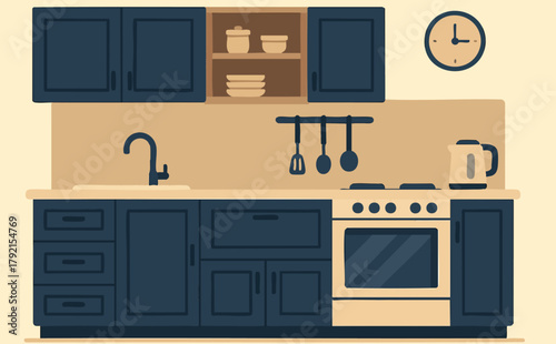 Modern Kitchen Design With Cabinets And Appliances
