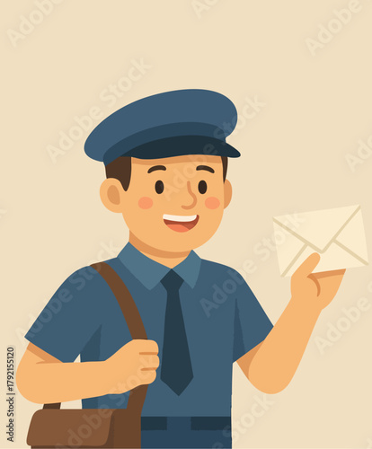 Smiling Postman Holding Letter
