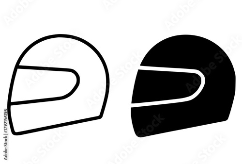 Minimalist icon, helmet vector, black and white, outline and silhouette
