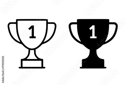 Minimalist icon, trophy / cup vector, black and white, outline and silhouette