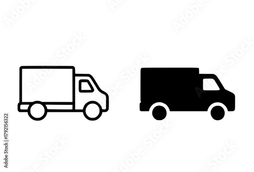 Minimalist icon, truck vector, black and white, outline and silhouette