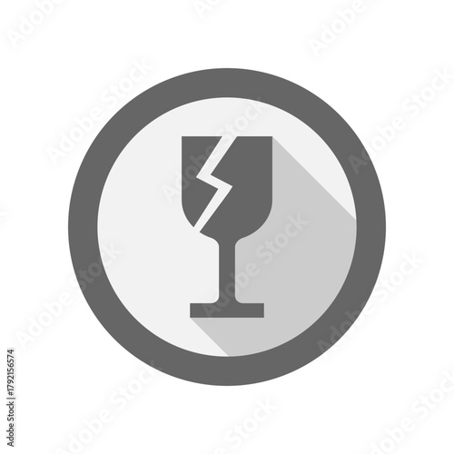 Gray fragile handle with care circle sign icon flat vector design