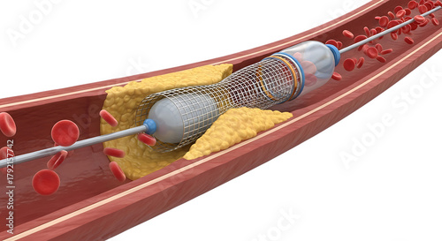Coronary Stenting Process Inside of a Coronary Blood Vessel to open Plaque Blockage