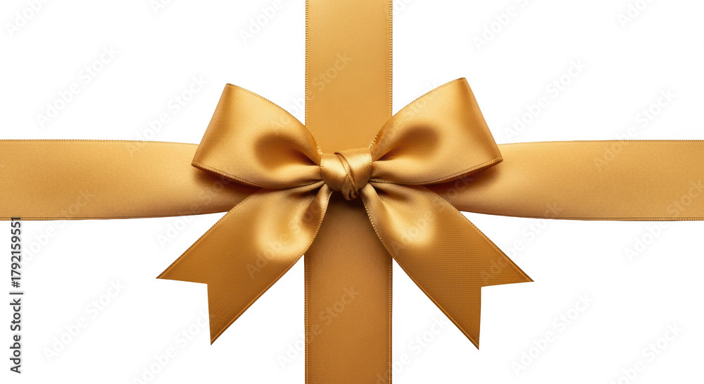 Fototapeta premium Golden satin ribbon tied in a bow on a background isolated on a transparent background gold ribbon gift bow