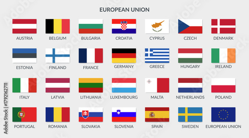 Flags of European Union member states. Flat vector set cliparts isolated. 