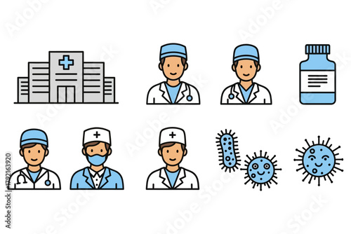 Healthcare Staff and Medical Icons - Flat Vector Set