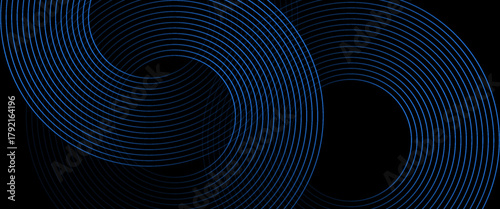 Blue and black vector abstract 3D futuristic modern neon banner with circle outline. eps 10