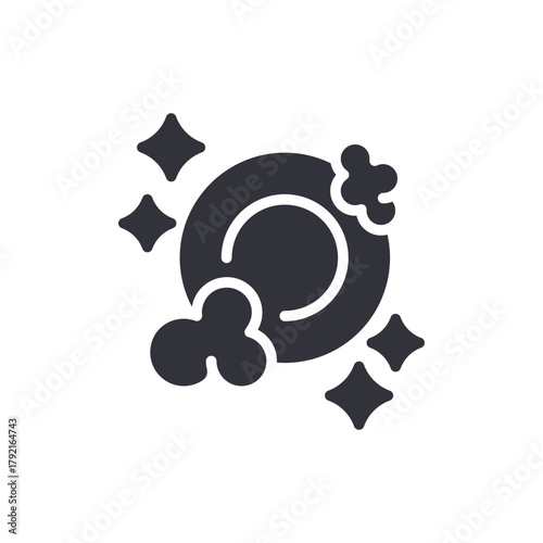 Dishwashing Icon Design Clean Shiny Plate Bubbles Fresh