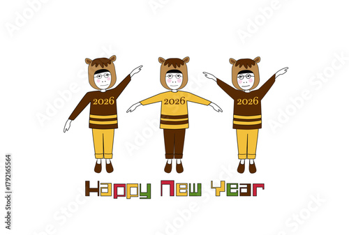 2026年、午年の年賀状、馬の被り物をしたポップでユーモアのある年賀状