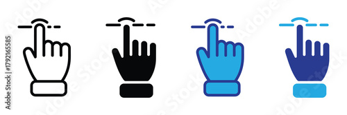 Hand pointer tapping a screen icon set for user interface design and web development isolated on white background