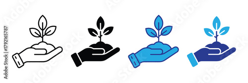 Hand holding a growing plant sprout symbol. environmental care and nature preservation icon design. isolated on white background