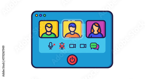 Three people are seen in a video conference call on a computer screen.