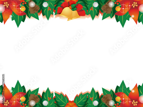 Festive christmas garland border with holly berries and ornaments