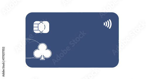 A dark blue credit card with a contactless payment symbol and a club icon.