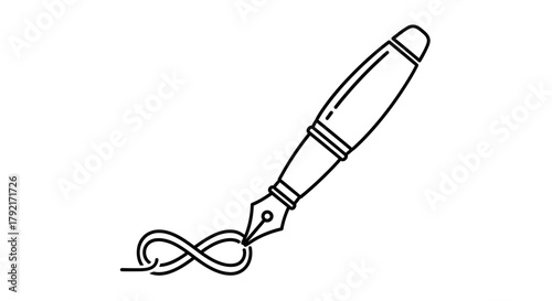 A fountain pen draws an infinity symbol, representing endless creativity and writing.
