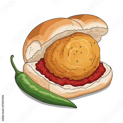 Vada Pav – Popular Indian Street Food Vector Illustration  

