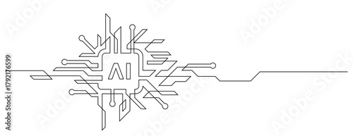chipset AI artificial intelligence circuit board one line drawing continuous minimalist art future technology concept vector illustration
