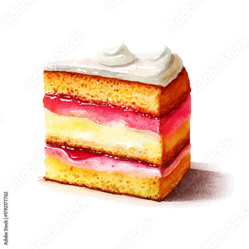 Cake watercolor vector illustration, high-quality artwork isolated on a pure white background.