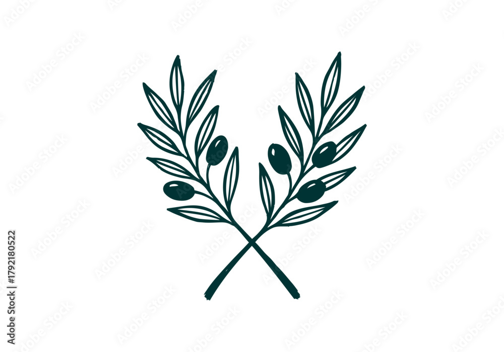 Fototapeta premium Olive Branch with Olives hand drawn simple sketch vector illustration
