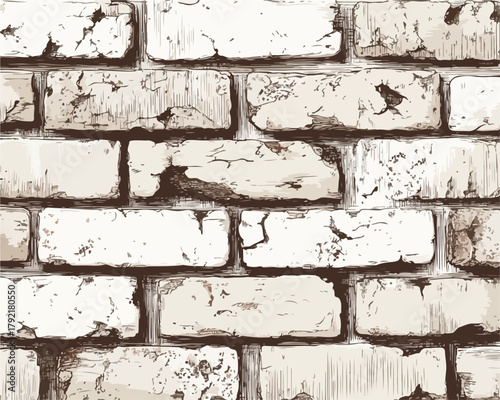 Textura de pared de ladrillos blancos desgastados, patrón rústico y vintage para diseño de interiores.