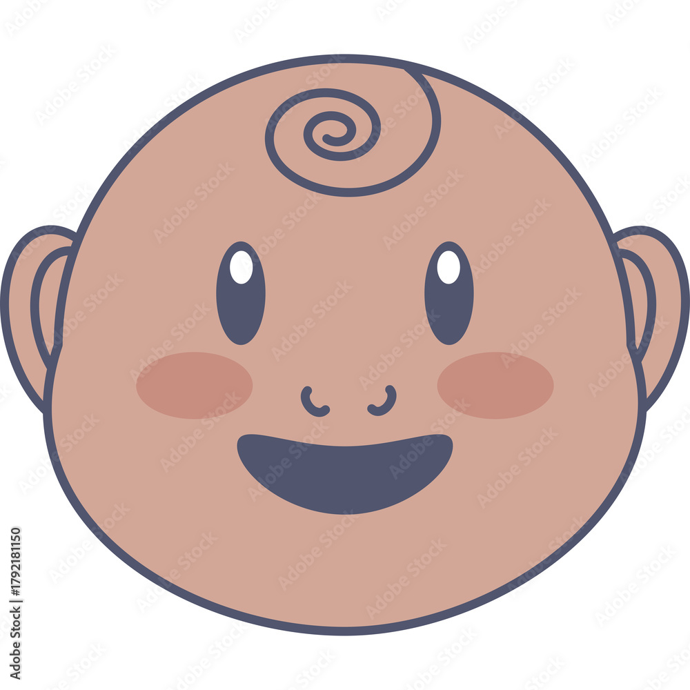 Fototapeta premium Happy smiling baby face with rosy cheeks and curly hair on a transparent background representing childhood innocence and joy