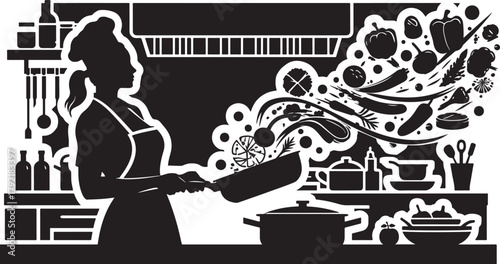 Chef Preparing Healthy Meal with Fresh Vegetables in a Kitchen