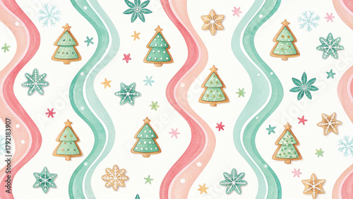 Christmas cookies with colorful icing minimalist yet joyful pattern white background Vector background 