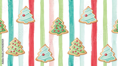 Christmas cookies with colorful icing minimalist yet joyful pattern white background Vector background 