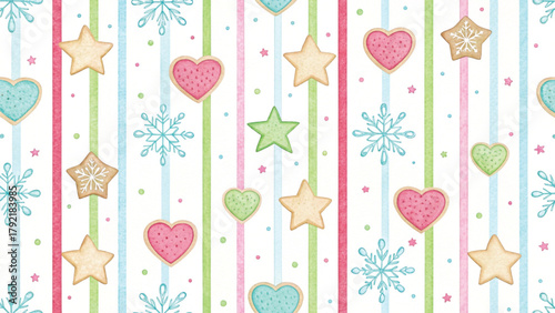 Christmas cookies with colorful icing minimalist yet joyful pattern white background Vector background 