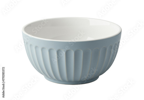 Obraz na plátně Isolated light blue bowl with ribbed exterior and white interior, kitchenware di