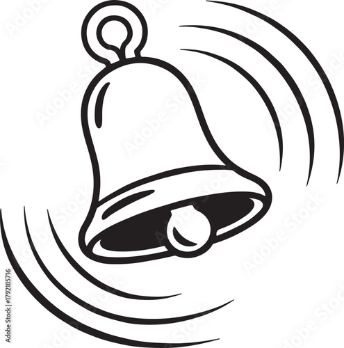 Simple line art illustration of a ringing bell with sound waves