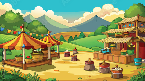 Asian countryside field decorated for village mark festival vector illustration ai generated