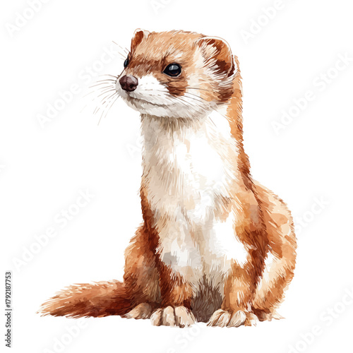 Canvas Print Stoat watercolor artwork, high-quality professional vector illustration isolated on a white background