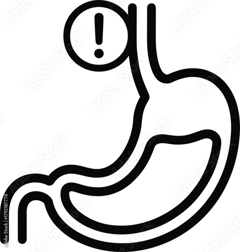 Stomach Warning Sign: Digestive System Problem Illustration, Anatomical Digestive Tract Health Alert