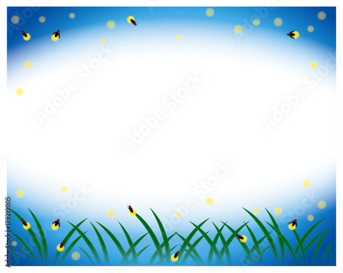 Magical night scene with fireflies and grassy border
