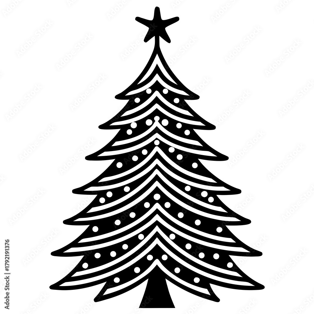 Obraz premium Classic Christmas Tree with Star – Silhouette Vector Art for Holiday Decor, Cards & Prints