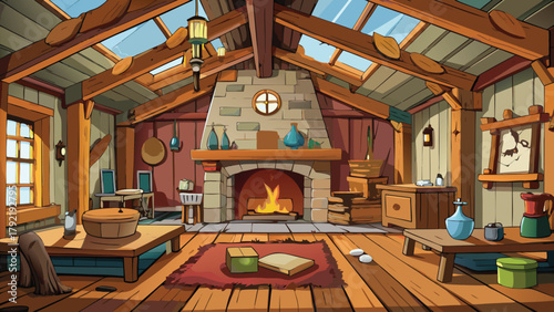 Digital cottage inside winter illustration in cozy rustic style vector illustration ai generated